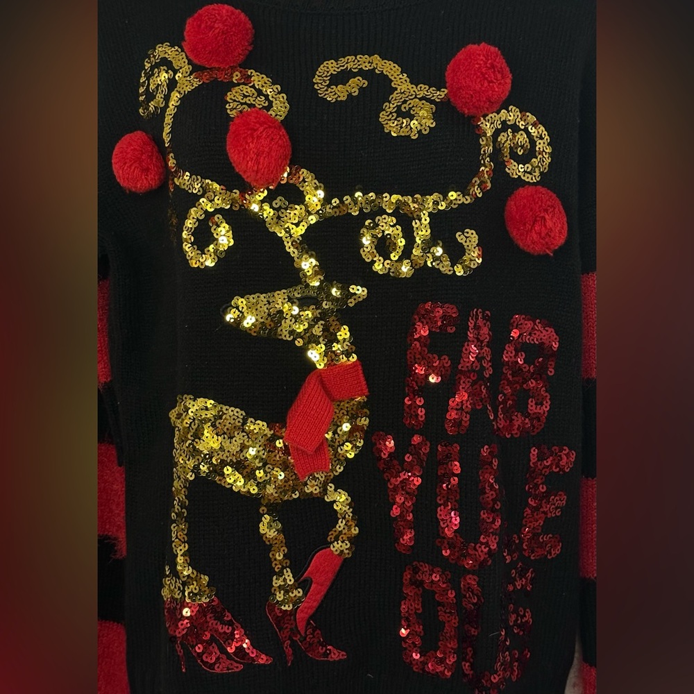 Holiday Time Women’s Festive Ugly Christmas Sweater Sequence Reindeer Sz S - Picture 3 of 5